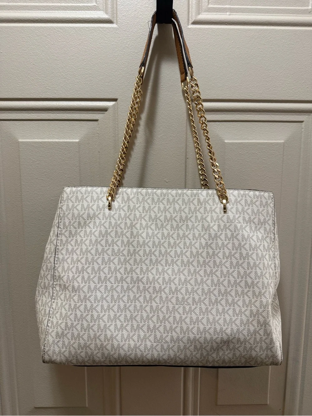 Michael Kors Jet Set Large Chain Shoulder Tote Bag Vanilla Acorn w wallet